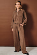Load image into Gallery viewer, Tatum Collared Half Zip Pullover Top - Mocha
