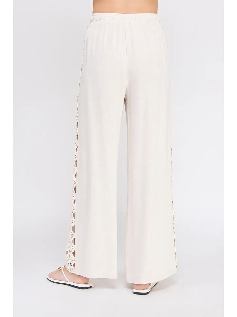 Paloma Crochet Linen Blend Pants - Natural