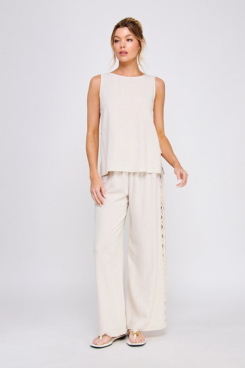 Paloma Crochet Linen Blend Tunic Tank - Natural