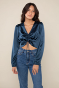 Load image into Gallery viewer, Dana Satin Long Sleeve Top - Ink Blue
