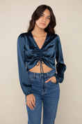 Load image into Gallery viewer, Dana Satin Long Sleeve Top - Ink Blue
