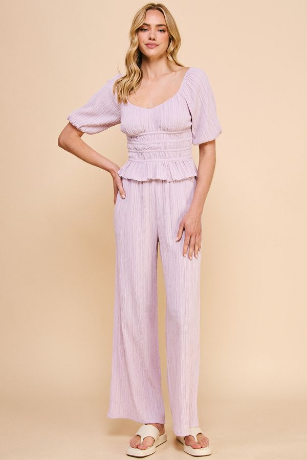 Daphne Woven Tie-Waist Pants - Dusty Lilac