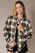 Load image into Gallery viewer, Billie Dolman Plaid Flannel Shirt - Cream/Olive

