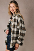 Load image into Gallery viewer, Billie Dolman Plaid Flannel Shirt - Cream/Olive
