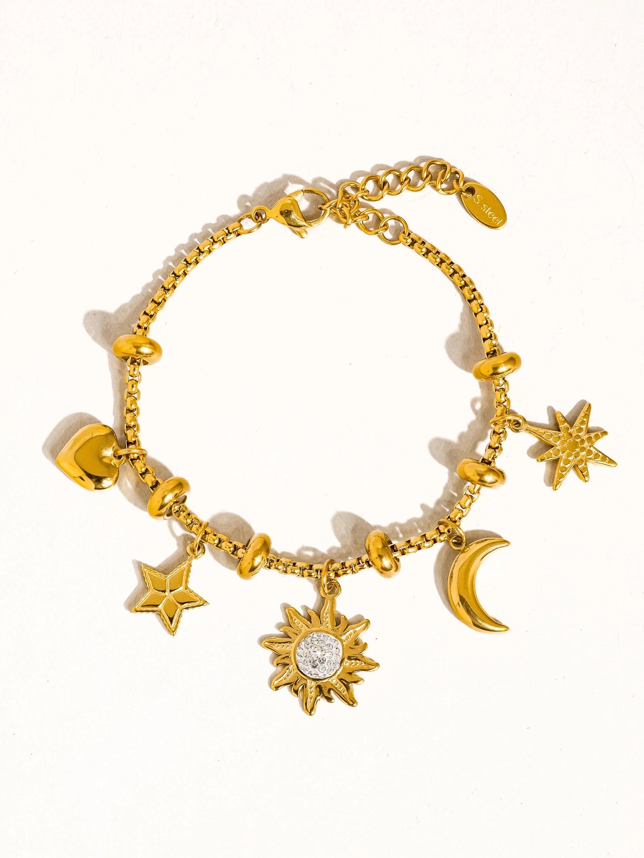 Elara Star and Moon Charm Bracelet