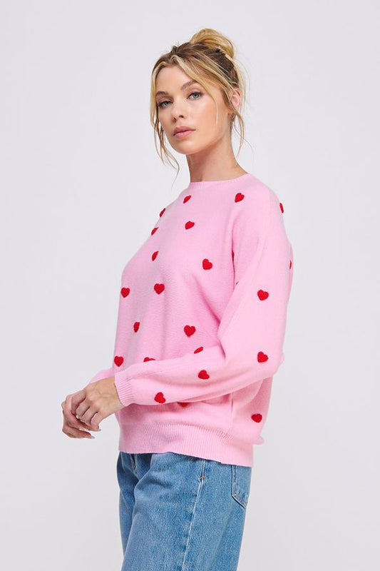 Elle Hearts Soft Dolman Sweater - Green, Pink