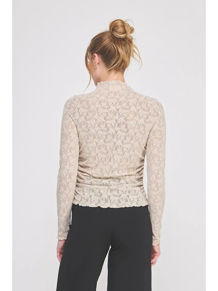 Eloise Bows Lace Knit Top - French Beige/Brown