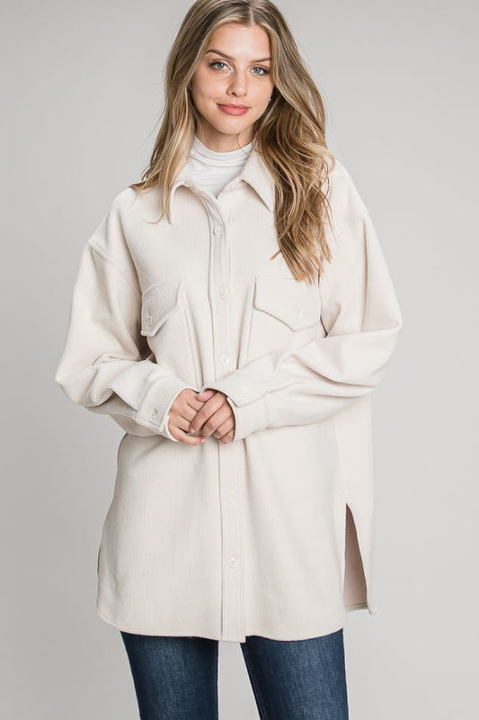 Elsa Corduroy Shirt Jacket - Cream