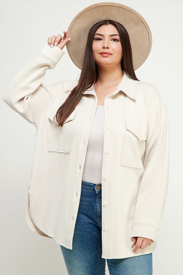 Elsa Corduroy Shirt Jacket - Cream