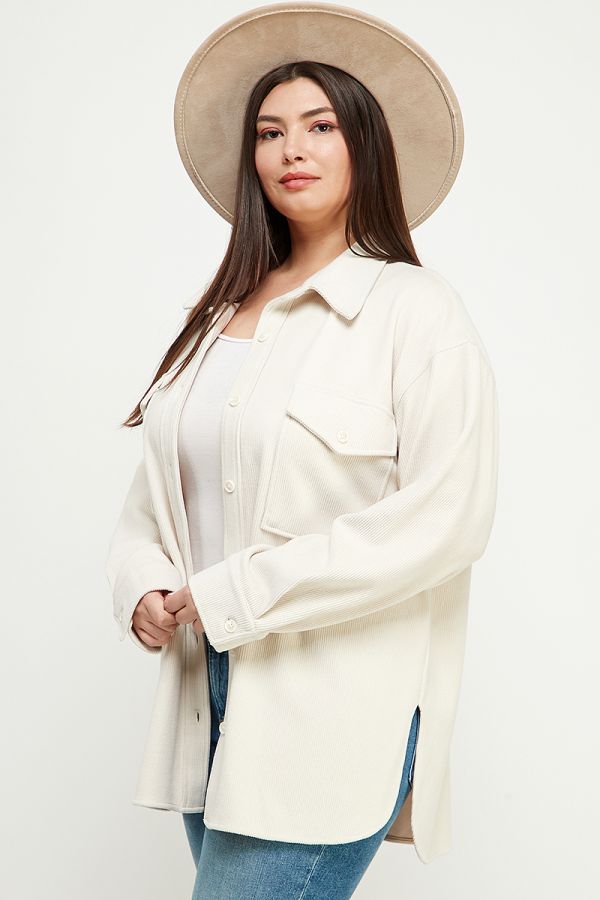 Elsa Corduroy Shirt Jacket - Cream