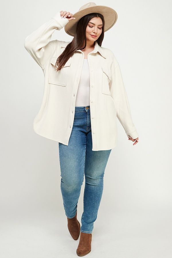 Elsa Corduroy Shirt Jacket - Cream