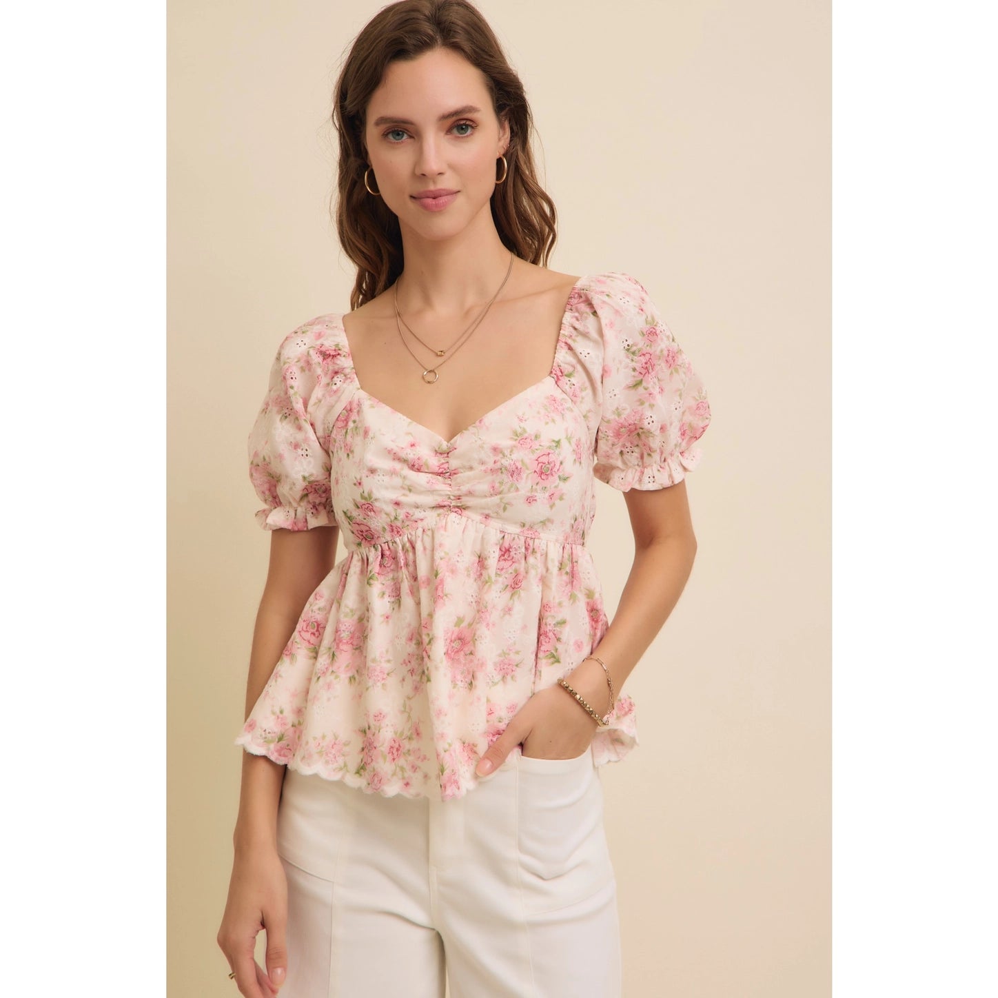 Emily Floral Babydoll Top - Pink