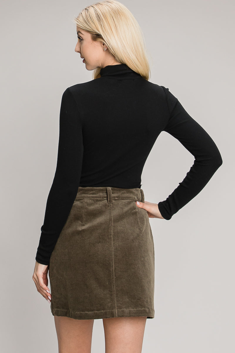 Emma Corduroy Zip Up Mini Skirt - Olive