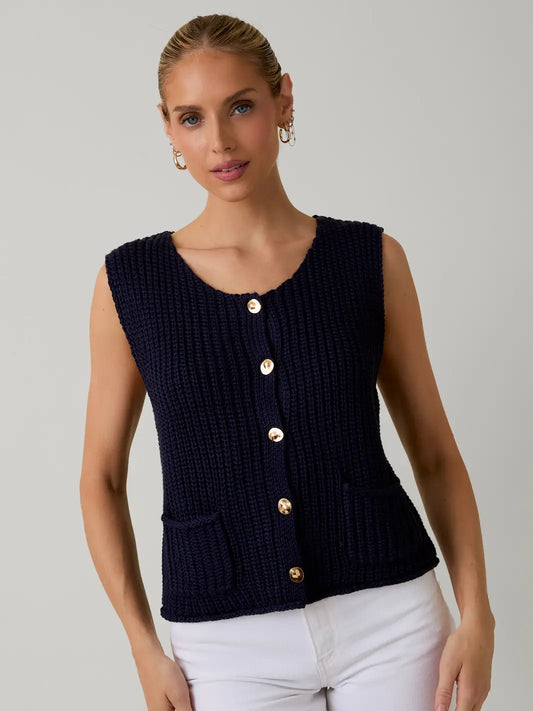 Eve Chunky Button Sweater Vest - Navy