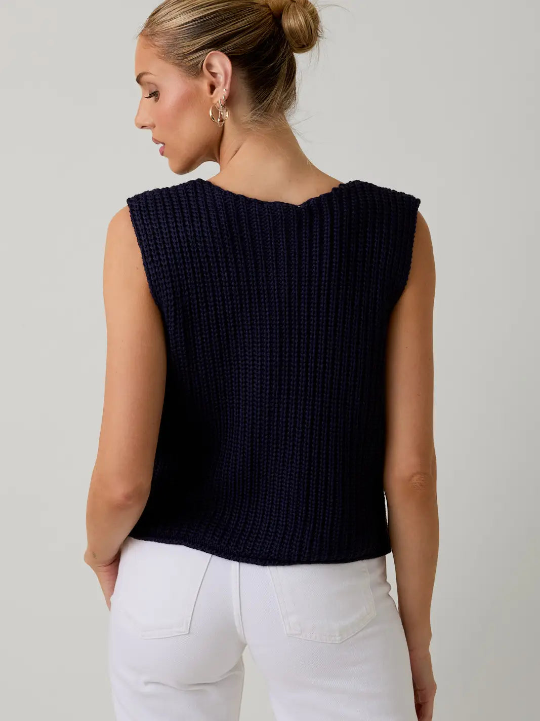 Eve Chunky Button Sweater Vest - Navy