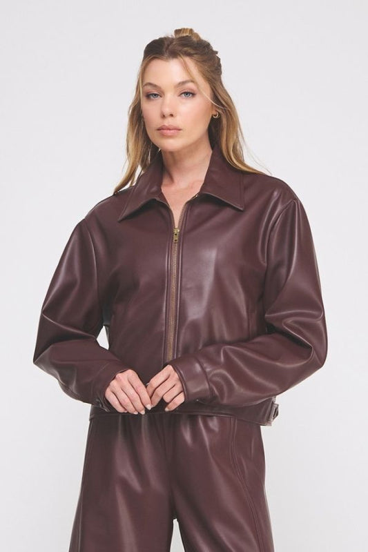 Mora Faux Leather Jacket - Wine
