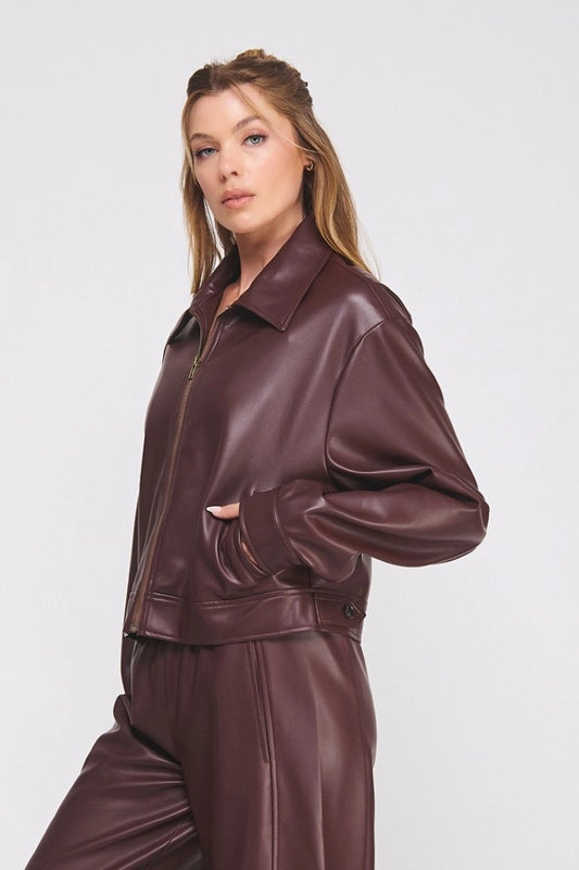 Mora Faux Leather Jacket - Wine