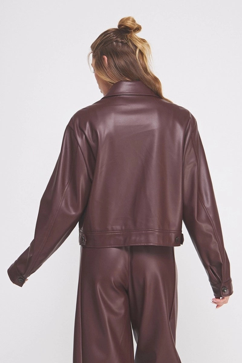 Mora Faux Leather Jacket - Wine