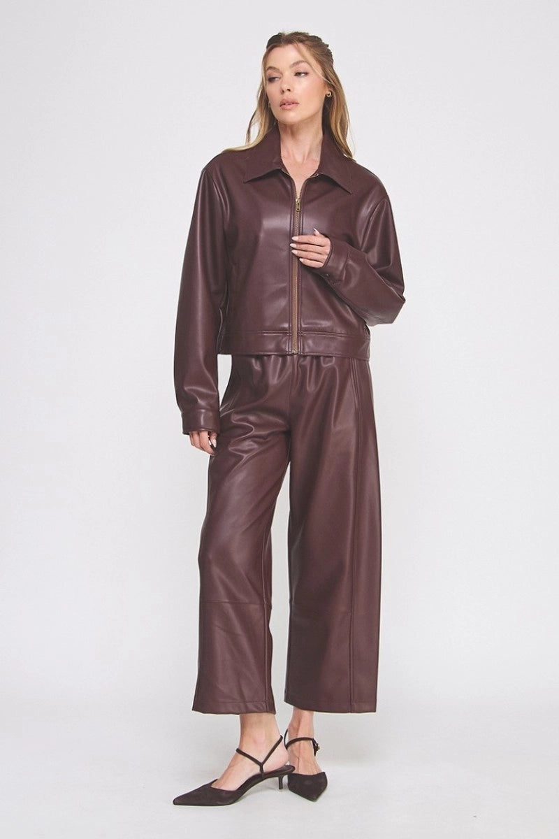 Mora Faux Leather Jacket - Wine