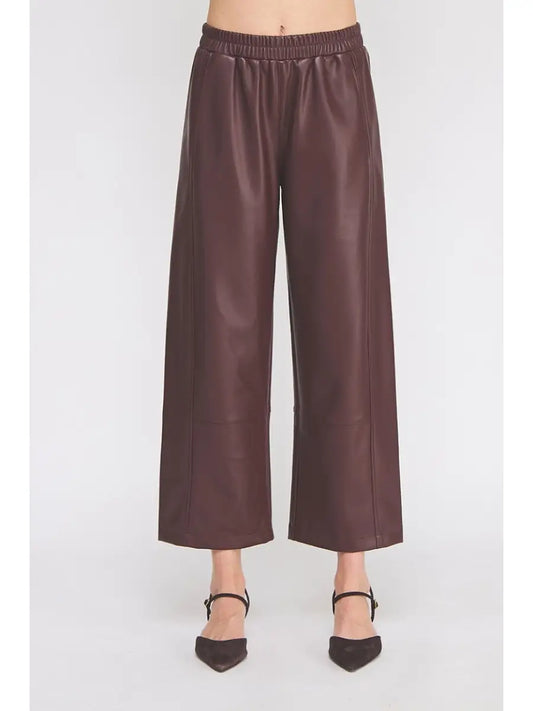 Mora Faux Leather Wide Leg Pants - Wine