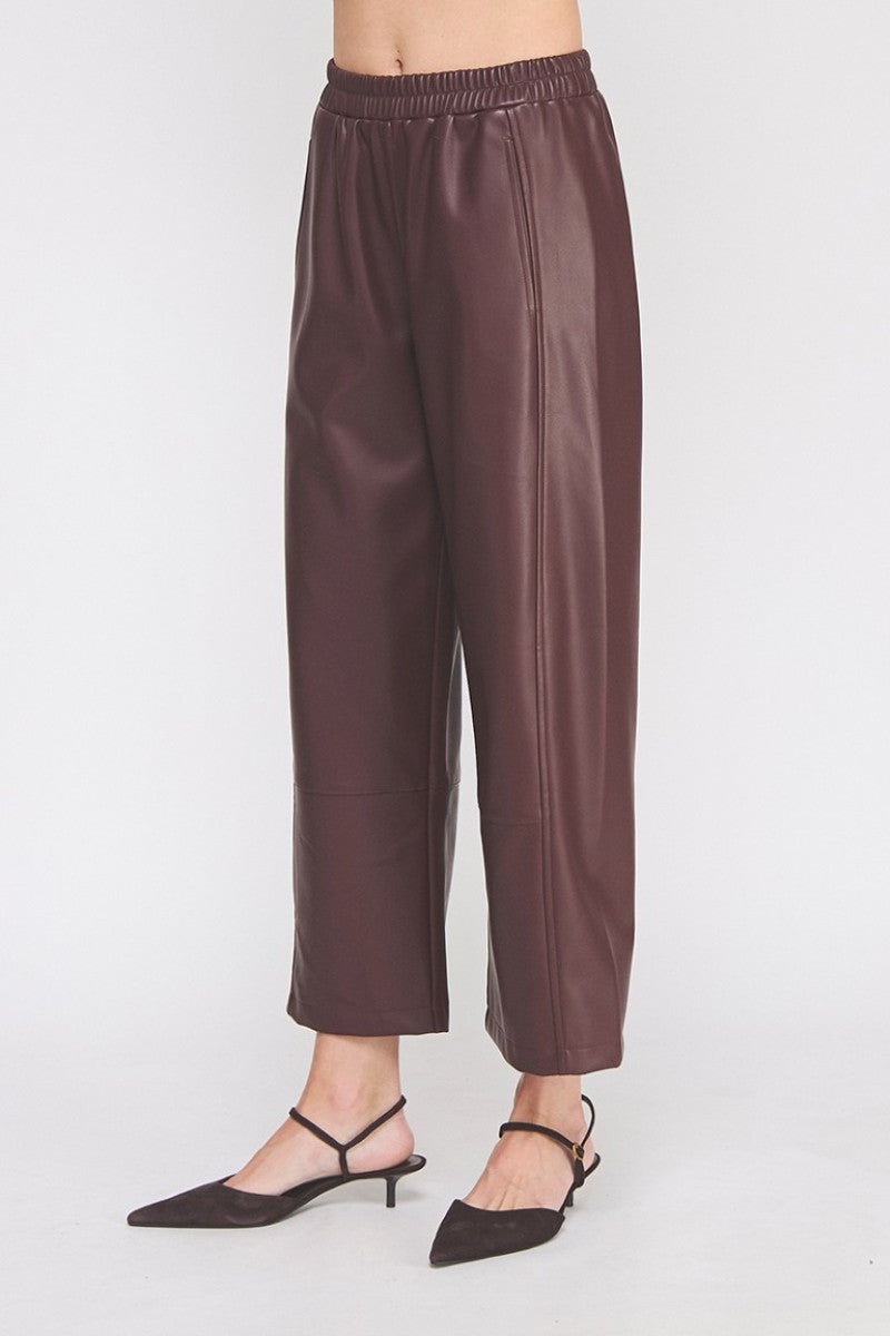 Mora Faux Leather Wide Leg Pants - Wine