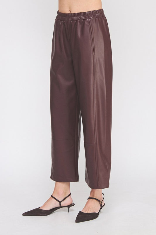 Mora Faux Leather Wide Leg Pants - Wine