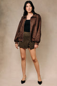 Load image into Gallery viewer, Emery Faux Suede Collared Zip Bomber Jacket - Brown
