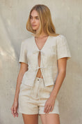 Load image into Gallery viewer, Kira Front Tie Linen Top - Oatmeal
