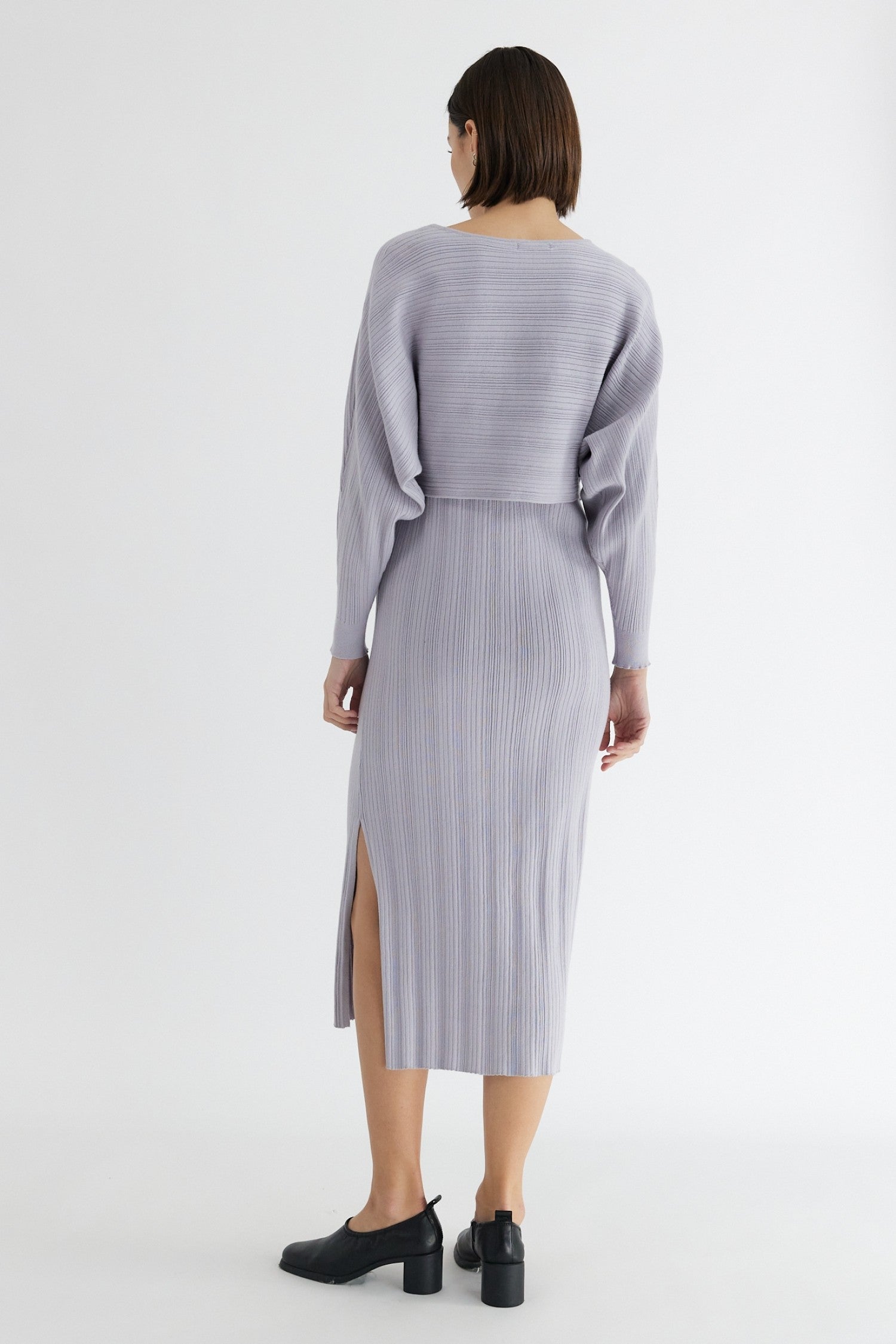 lilac ribbed dress Washed Lilac Dress - Godet Pleated Dress - Ribbed Knit Mini Dress