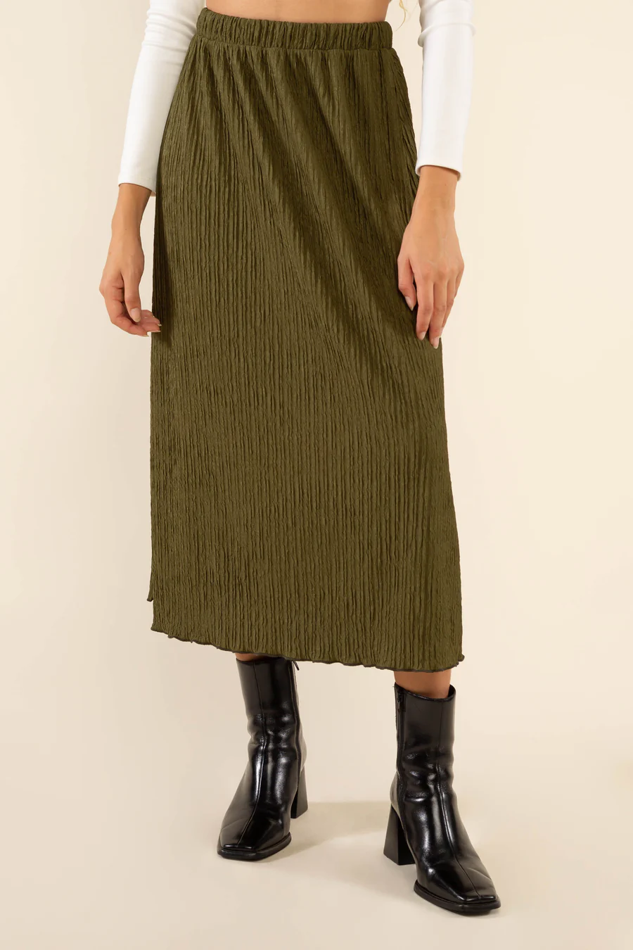 Gia Midi A-Line Pleated Skirt - Olive