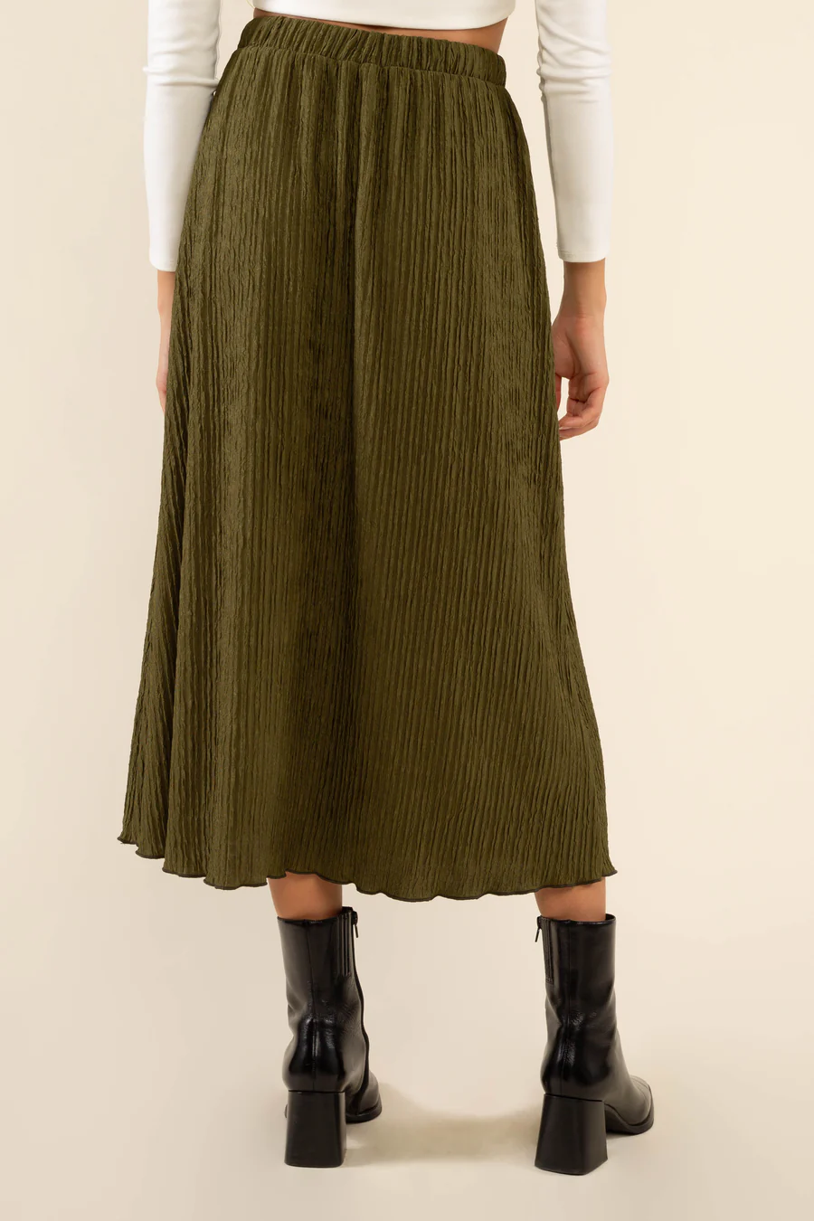 Gia Midi A-Line Pleated Skirt - Olive
