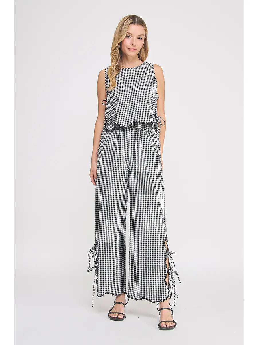 Stevie Gingham Scalloped Pants - Black/White
