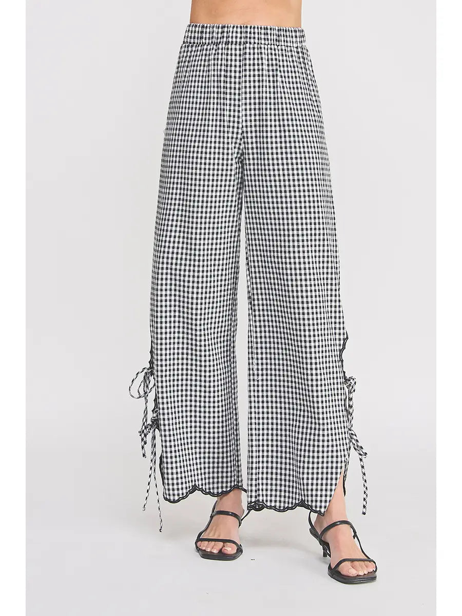 Stevie Gingham Scalloped Pants - Black/White