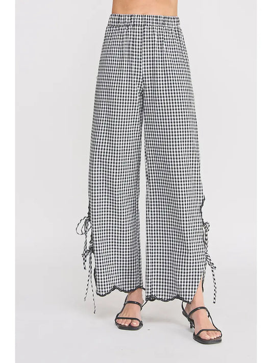 Stevie Gingham Scalloped Pants - Black/White