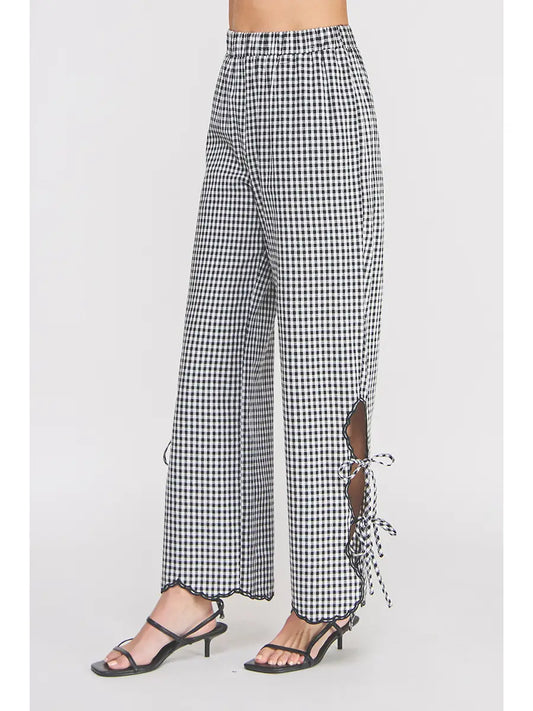Stevie Gingham Scalloped Pants - Black/White