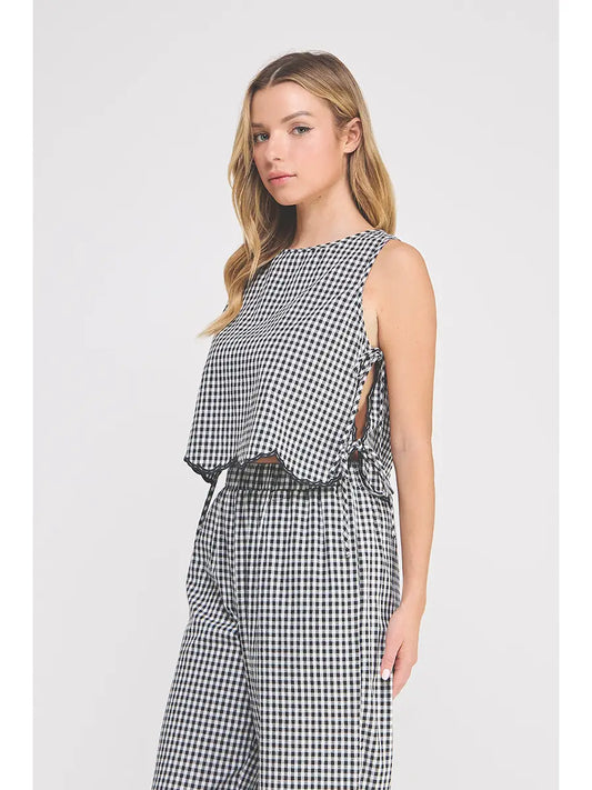 Stevie Gingham Scalloped Tank - Black/White