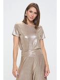 Load image into Gallery viewer, Gloria Metallic Short Sleeve Top - Gold
