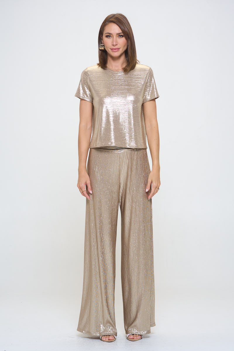 Gloria Metallic Short Sleeve Top - Gold