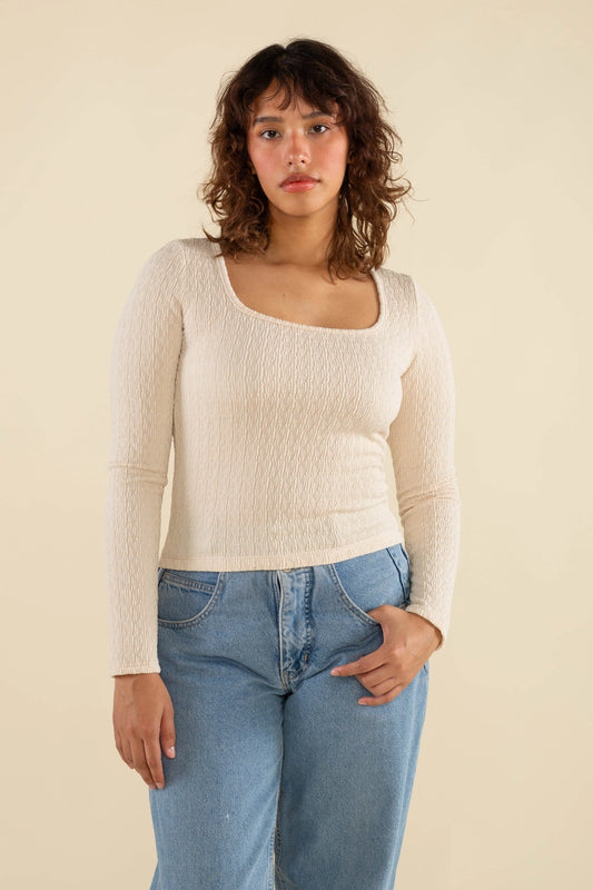 Gloria Square Neck Long Sleeve Top - Oat