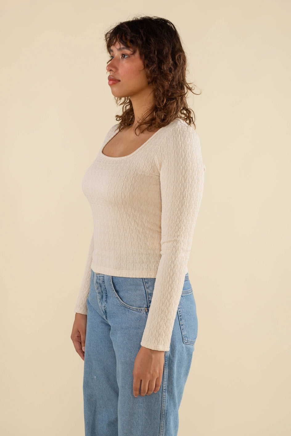 Gloria Square Neck Long Sleeve Top - Oat