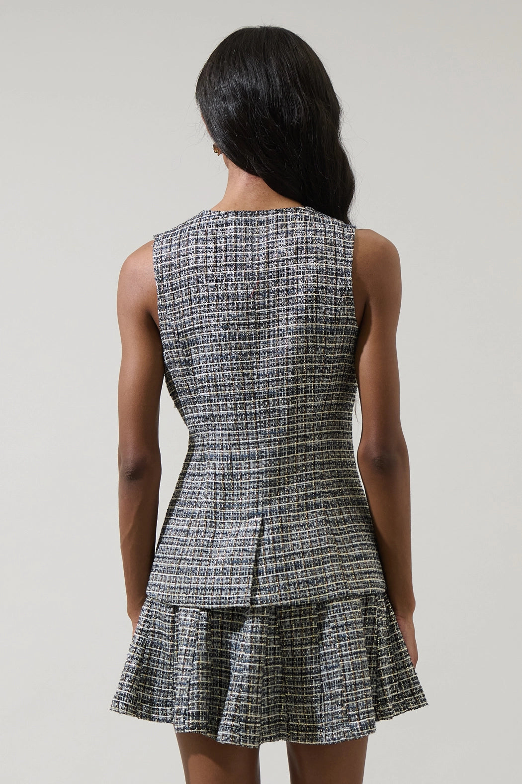 Halle Tweed Button Vest - Black/Multi