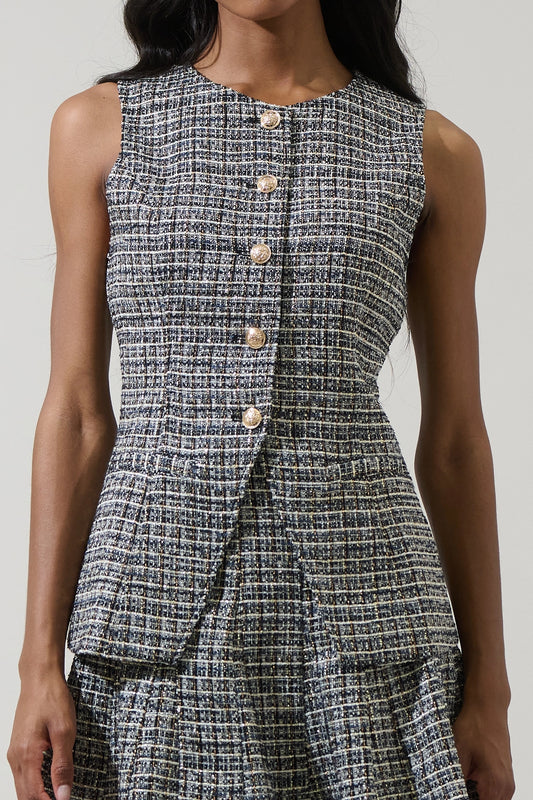 Halle Tweed Button Vest - Black/Multi