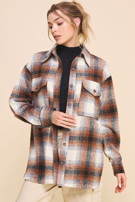 Harlowe Soft-Brushed Plaid Shirt Jacket