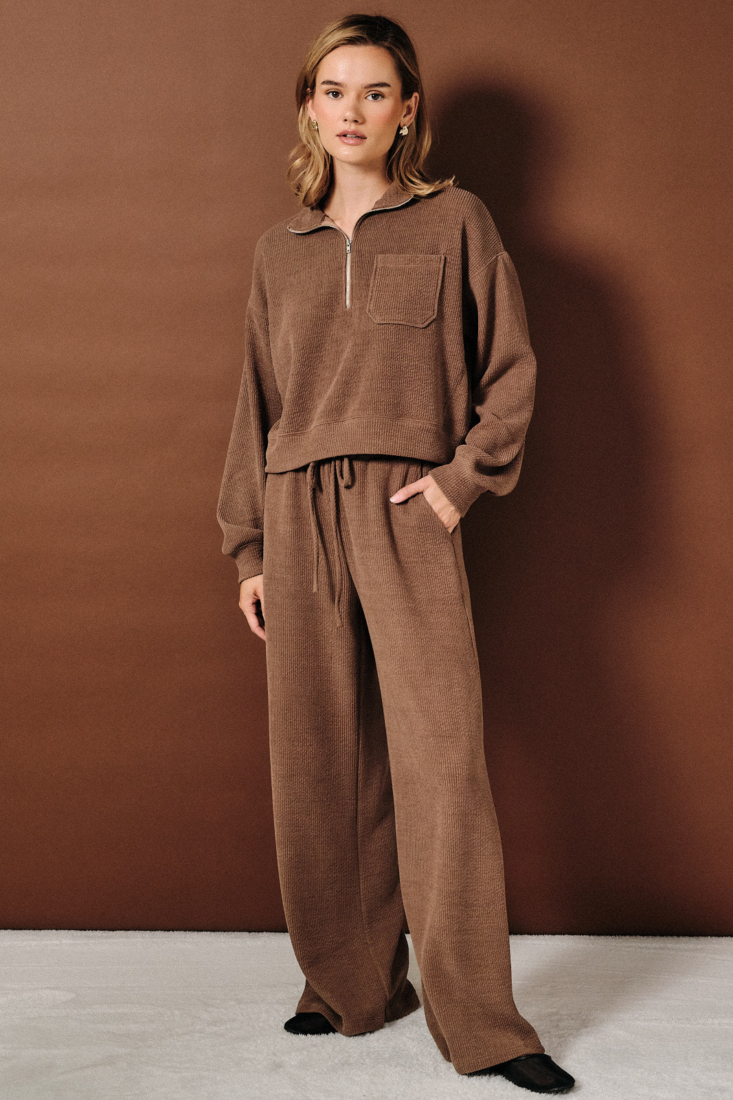 Tatum High Waist Wide Leg Pants - Mocha