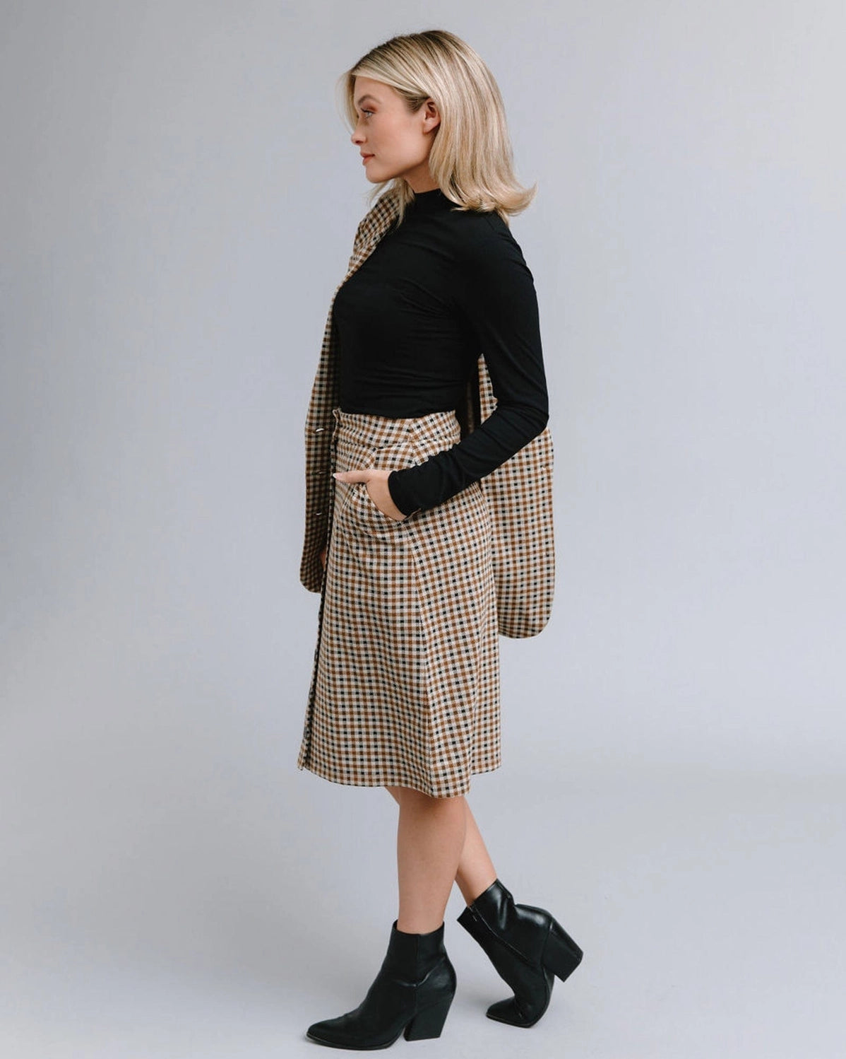 Ivy Plaid Button-Down Skirt - Brown/Black