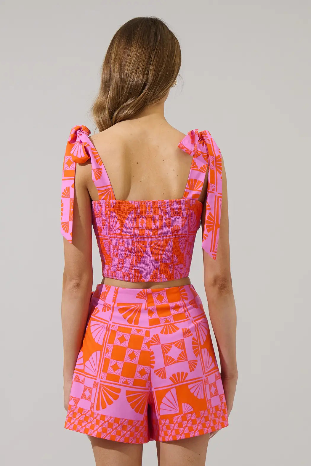 Jaclyn Retro Geo Crop Top - Orange/Magenta