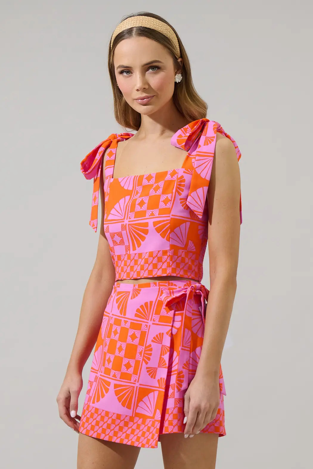 Jaclyn Retro Geo Crop Top - Orange/Magenta