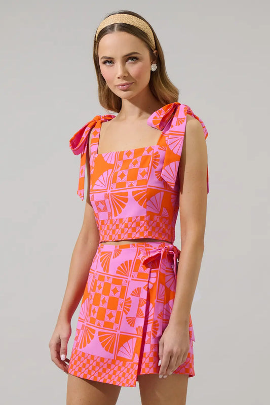Jaclyn Retro Geo Crop Top - Orange/Magenta