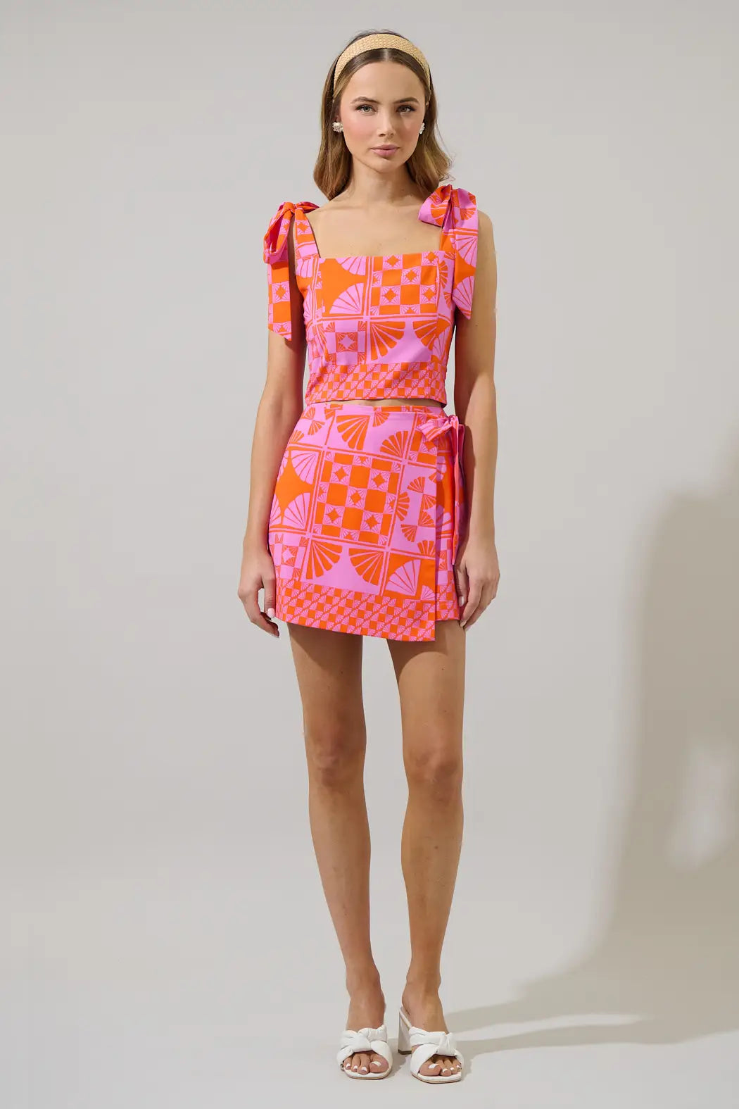 Jaclyn Retro Geo Crop Top - Orange/Magenta