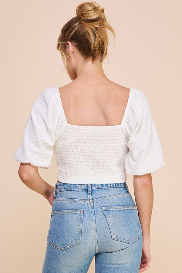 Julie Jacquard Knit Crop Top - Off White